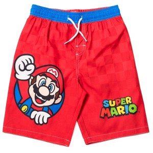 SUPER MARIO Nintendo Big Boys Swim Trunks Bathing Suit Red 10-12 - 1 of 4