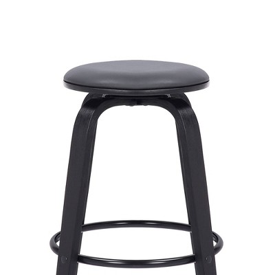 29" Swivel Backless Barstool in Gray Faux Leather and Black Wood