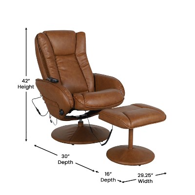 Brown Faux Leather Massaging Recliner with Ottoman and Metal Base