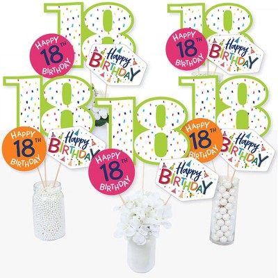 Big Dot of Happiness 18th Birthday - Cheerful Happy Birthday - Colorful Eighteenth Birthday Party Centerpiece Sticks - Table Toppers - Set of 15