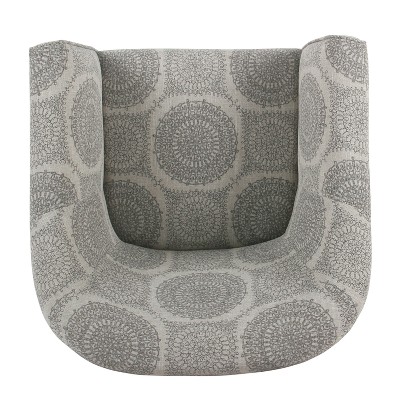 Gray Medallion Barrel Accent Chair with Wood Legs