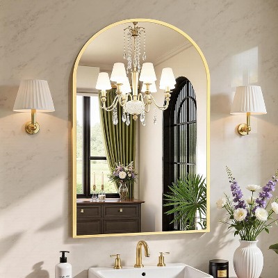 24x36 Inch Arch Black Bathroom Mirror, Metal Frame for Vanity, Bedroom and Living Room