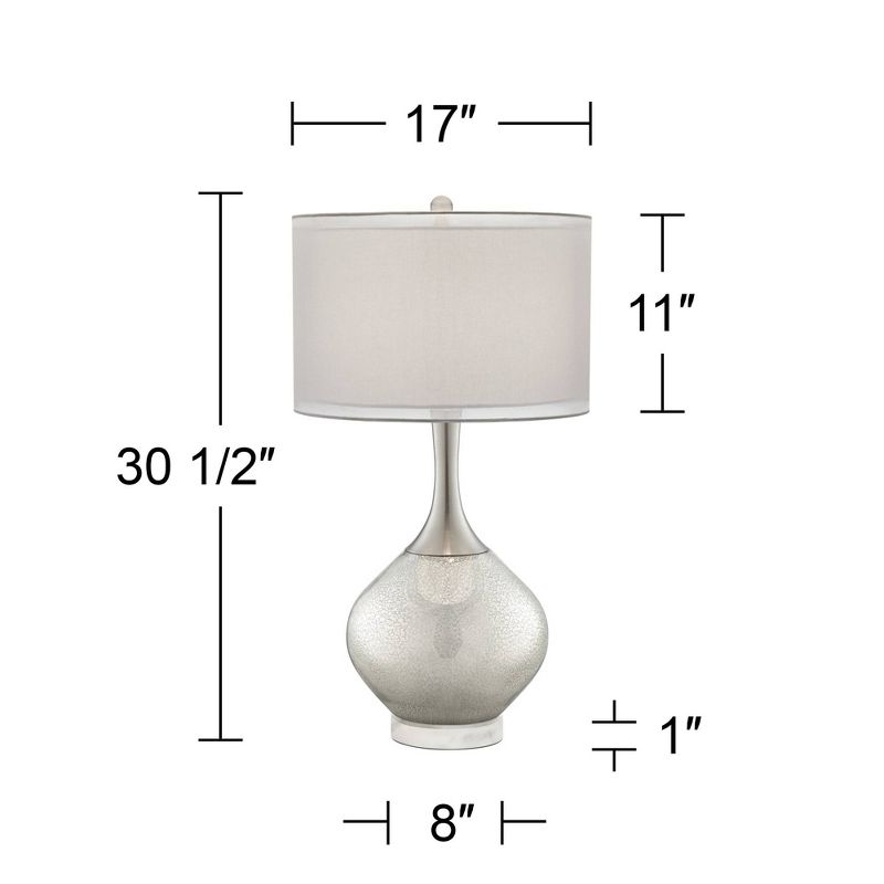 Possini Euro Design Swift Modern Table Lamp with Round White Marble Riser 30 1/2" Tall Mercury Glass Double Shade for Bedroom Living Room Nightstand, 4 of 7