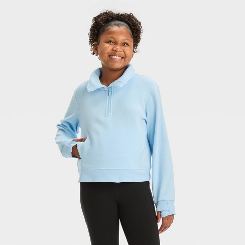 Girls 1 2 Zip Fleece Pullover Sweatshirt All In Motion Aqua Blue Xxl Target