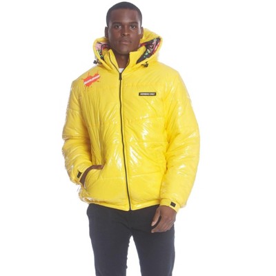 Members Only Mens Shiny Collab Puffer Jacket (Yellow, XL) : Target