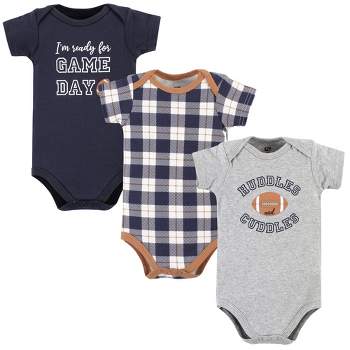 Hudson Baby Infant Boy Cotton Bodysuits, Football Huddles 3-Pack