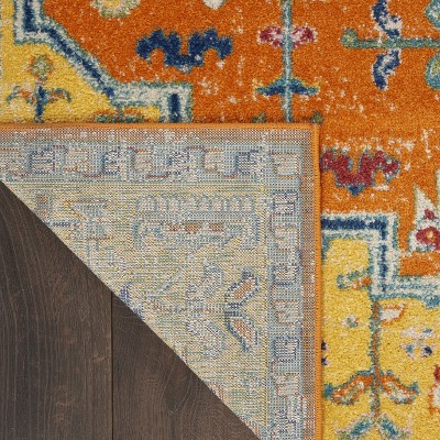 Bohemian Medallion 9' x 12' Orange Multicolor Easy-Care Area Rug