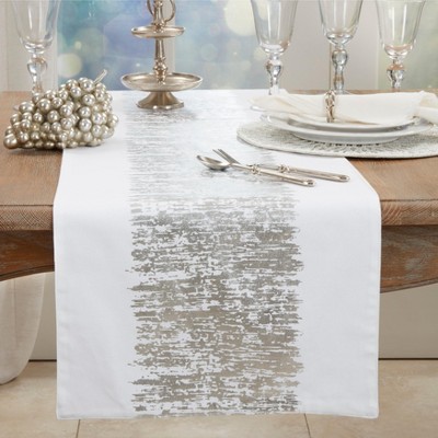 Silver Metallic Banded Cotton Table Runner