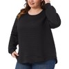 Agnes Orinda Women's Plus Size Texture Waffle Knit Crew Neck Long Sleeve Curved Hem Casual Pullover Sweatshirt - 2 of 4