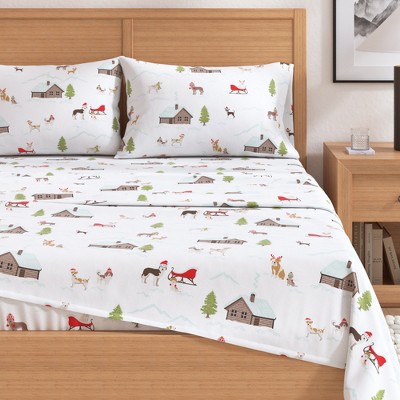Twin Gray Cotton Flannel Holiday Print Sheet Set