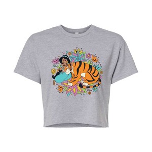 Women's - Disney Princess - Jasmine And Rajah Flowers Cropped Graphic T-Shirt - 1 of 4