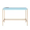 Sapphtopaz Modern Computer Desk with USB Port Writing Desk with Metal Base & High Gloss Finish Wooden Top Office Desk for Bedroom, Home - 2 of 4