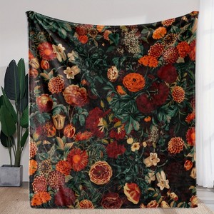 Lomsoe Retro Floral Print Flannel Blanket - All Seasons Soft and Warm Throw Blanket for Napping, Camping, Travel, Office, Home Decor - 1 of 3