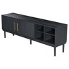 HDZNVF TV Stand with Vertical Striped Doors, Space-Saving Sliding Door Design, Sturdy Solid Wood Legs, Versatile as TV Console or Side Cabinet, Black - 4 of 4