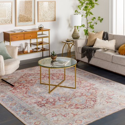 Alanya Red and Cream Washable Chenille Runner Rug