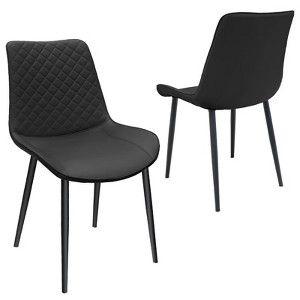 MaseiKar Black PU Leather Dining Chair with Metal Legs, Chequer Upholstered Armless Chair Set of 2 for Kitchen, Restaurant, Living, Meeting Room - 1 of 4