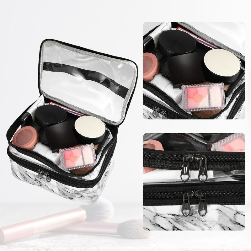 Unique Bargains Double Layer Makeup Bag Cosmetic Travel Bag Case Make Up Organizer Bag for Women Marble Pattern 1 Pcs, 2 of 7