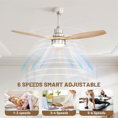 52 inch Solid Wood Ceiling Fan with Lights and Remote Outdoor Indoor Modern Ceiling Fan 3 Downrod for Living Room Bedroom Farmhouse Patio