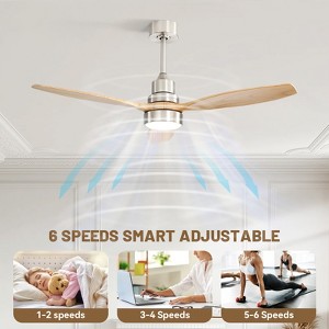 52 inch Solid Wood Ceiling Fan with Lights and Remote Outdoor Indoor Modern Ceiling Fan 3 Downrod for Living Room Bedroom Farmhouse Patio - 1 of 4