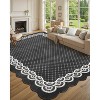 8'x10' Washable Scalloped Living Room Rugs, Plaid Floral Soft Non Slip Bedroom Carpet, Large Low Pile Dining Room Rugs, Black - 2 of 4