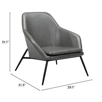 Contemporary Gray Faux Leather Accent Arm Chair with Metal Base