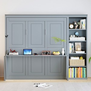 Whisen Modern and Simple Wood Queen Size Murphy Bed with a Shelf - 1 of 4