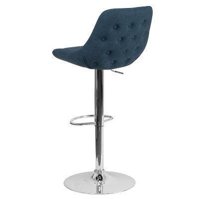 Contemporary Blue Fabric and Chrome Adjustable Swivel Barstool