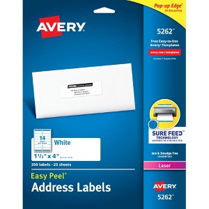 Avery Easy Peel Address Labels, Sure Feed Technology, Permanent Adhesive, 1-1/3" x 4", 350 Labels (5262) - 1 of 4