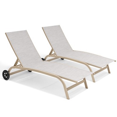 Pellebant Outdoor Living Cart Wheel Chaise Lounge Chair Pool Lounger with Adjustable Back
