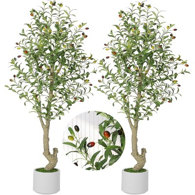 Coucheta 5ft Olive Trees Artificial Indoor,Tall Fake Plants with 72 Lifelike Olive Fruits & 864 Dense Leaves,Faux Plants in Imitation Ceramic, 2 pack