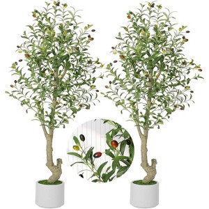 Coucheta 5ft Olive Trees Artificial Indoor,Tall Fake Plants with 72 Lifelike Olive Fruits & 864 Dense Leaves,Faux Plants in Imitation Ceramic, 2 pack - 1 of 4