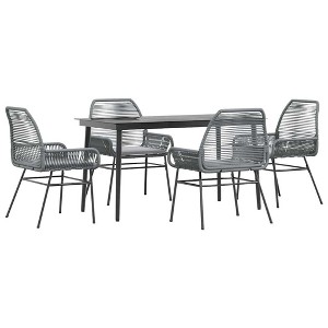 vidaXL Patio Dining Set with Cushions Outdoor Dining Furniture Poly Rattan Glass - Gray 55.1" x 27.6" x 29.1" 4 Piece - 1 of 4