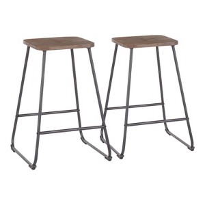 LumiSource Set of 2 Zac Industrial Counter Height Barstools Espresso: Metal Frame, Square Seat, Fixed 24" Height - 1 of 4