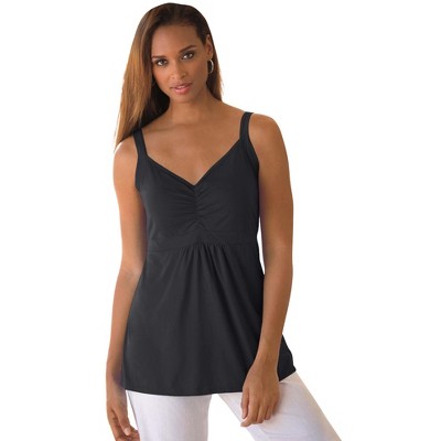 Jessica London Women's Plus Size Stretch Cotton Shirred Tank