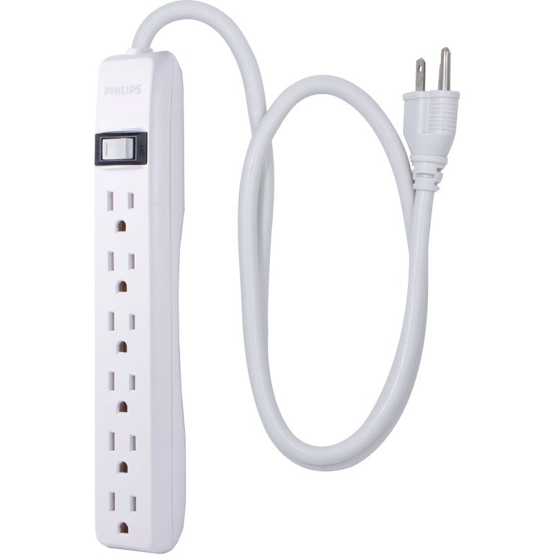 Philips 2&#39; 6-Outlet Power Strip Cord White, 3 of 8
