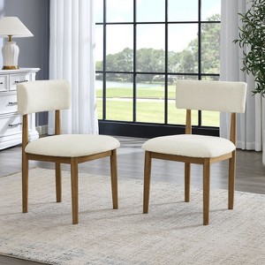 ORRD Modern Dining Chairs Set of 2, Upholstered Boucle Accent Chairs with Solid Wood Legs, White, Contemporary Kitchen Seat - 1 of 4