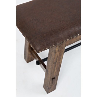 Cannon Valley 56" Brown Distressed Wood Bench with Upholstered Seat