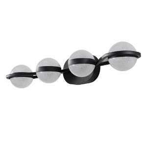 VYNXARIA Black Wall Lights, 30" Minimalist 4-Light Vanity Fixture with Crystal Sand Shades for Bathroom and Mirror Decor - 1 of 4