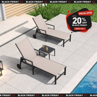 PURPLE LEAF Outdoor Chaise Lounge with Wheels for Outside 2 Pieces Aluminum Patio Lounge Chair with 5 Adjustable Position Recliner Side Table Included