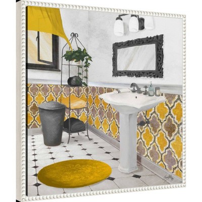 Yellow and Gray Bathroom Framed Canvas Wall Art