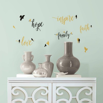 Inspirational Words and Birds Gold and Black Wall Decals