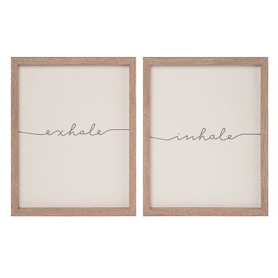VIP Wood 14 in. Brown Inhale Exhale Script Wall Decor Set of 2