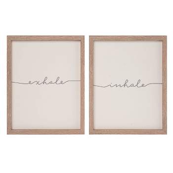 VIP Wood 14 in. Brown Inhale Exhale Script Wall Decor Set of 2
