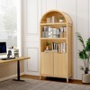 71 Inch  Oak Finish Arched Bookshelf Storage Cabinet with Doors, 3 Open & 2 Adjustable Shelves, Robot Vacuum-Friendly or Home or Office - 3 of 4