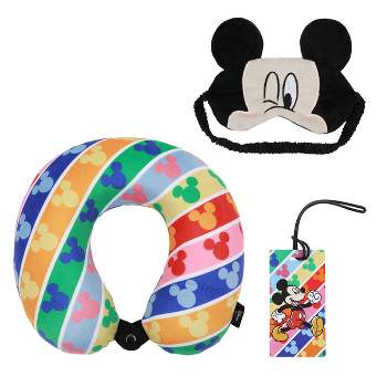 Disney Mickey Mouse Kids Travel Set with Neck Pillow, Eye Mask, and Luggage Tag - Disney Adventures Await!