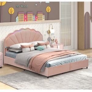 KTMBDW Twin/FUll Upholstered Bed Frame, Cute Girls Bed Princess Platform Bed Frame, Wooden Slats Support, No Box Spring Needed, Pink - 1 of 4