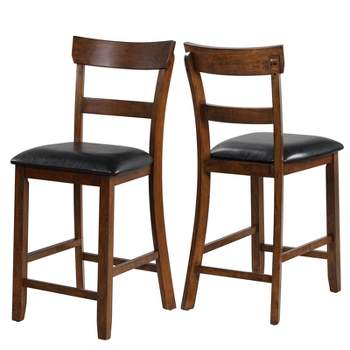 Tangkula Set of 2 Bar Stools Vintage Wooden Dining Chair for Kitchen, Bistro Brown&Black