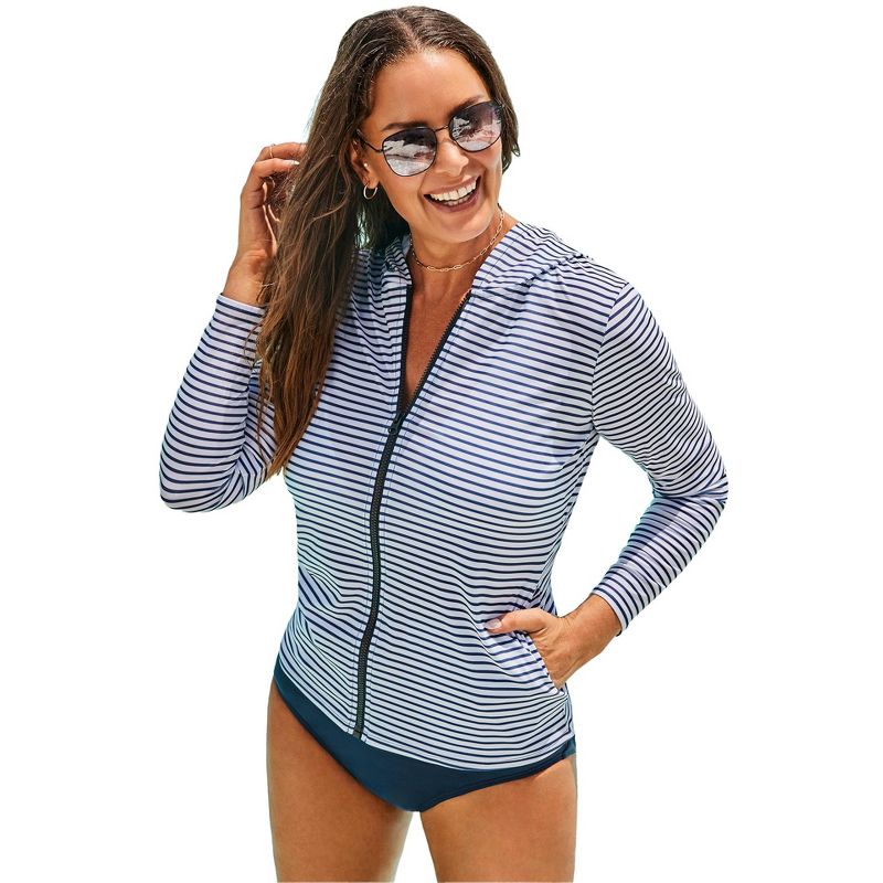 Swimsuits for All Women's Plus Size Chlorine-Resistant Zip Hoodie, 1 of 2
