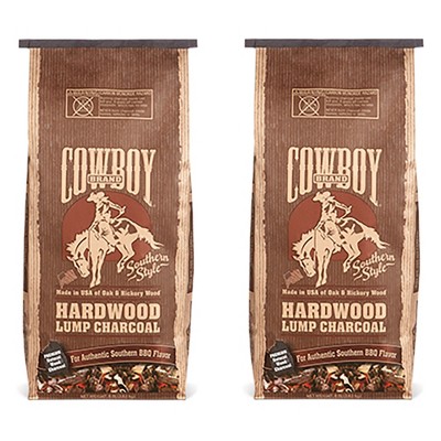 Cowboy 18 Pound Bag of Southern Style Hardwood Lump BBQ Charcoal for Outdoor Cooking Grills and Smokers (2 Pack)