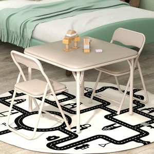 TackView Table and Chairs Set of 3, Portable Table and Chair with Pu Soft Cushion, Suitable for Boys and Girls  Eating, Reading and Playing - 1 of 4